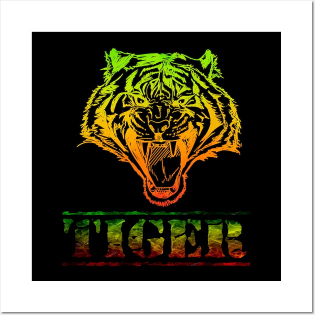 tiger:Reggae-style tiger stripe design Wall Art by oakradet